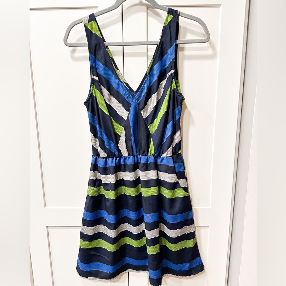 Peppermint Blue & Green Striped V-neck Mini Dress